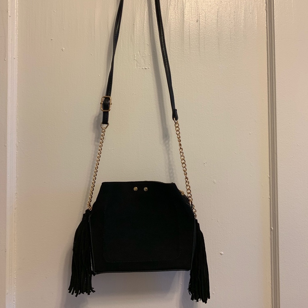 Black Fringe cross body purse